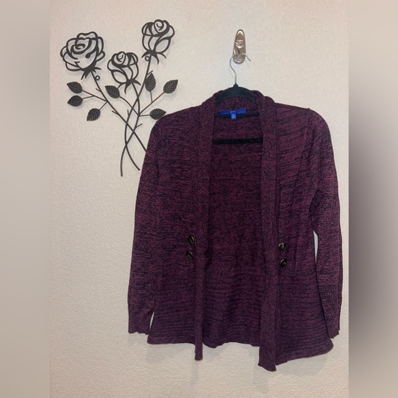APT 9 Heathered Plum Shawl Collar Sweater Cardigan Button Accent Size XS - Picture 2 of 9